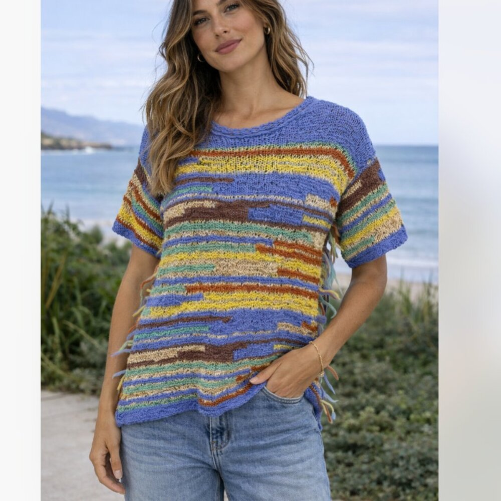 Akep Top Women's Size Small Knit Fringe Boho NWT